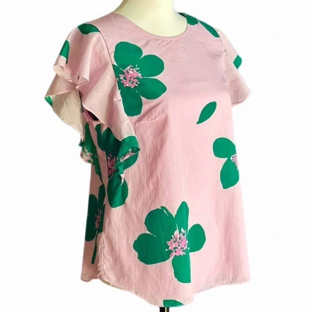 Kate Spade New York‎ Pink Grand Flora Ruffle Open Back Top Sz 10